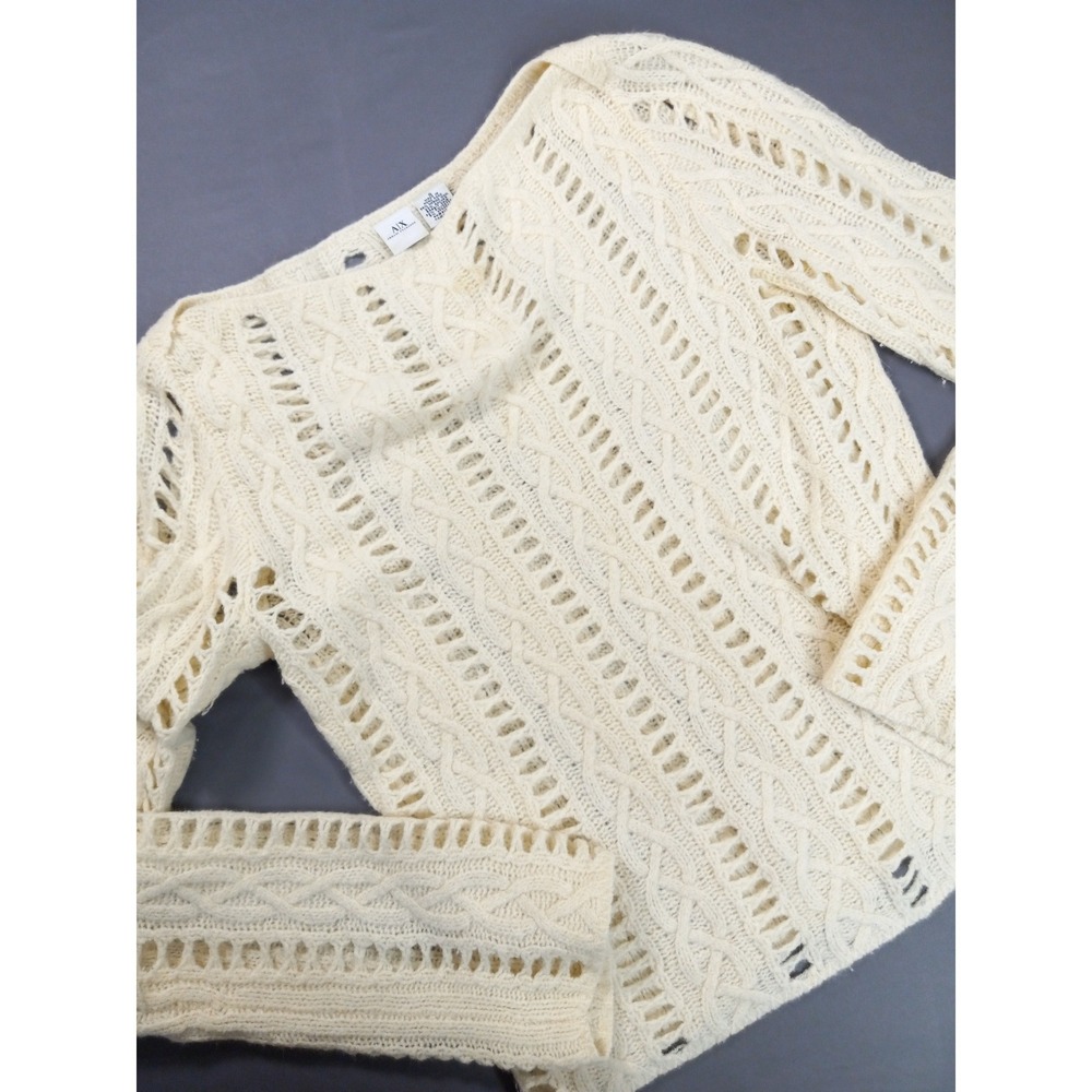 VINTAGE 90s Armani Exchange Merino & Angora Cable Sweater Ivory Size S‎